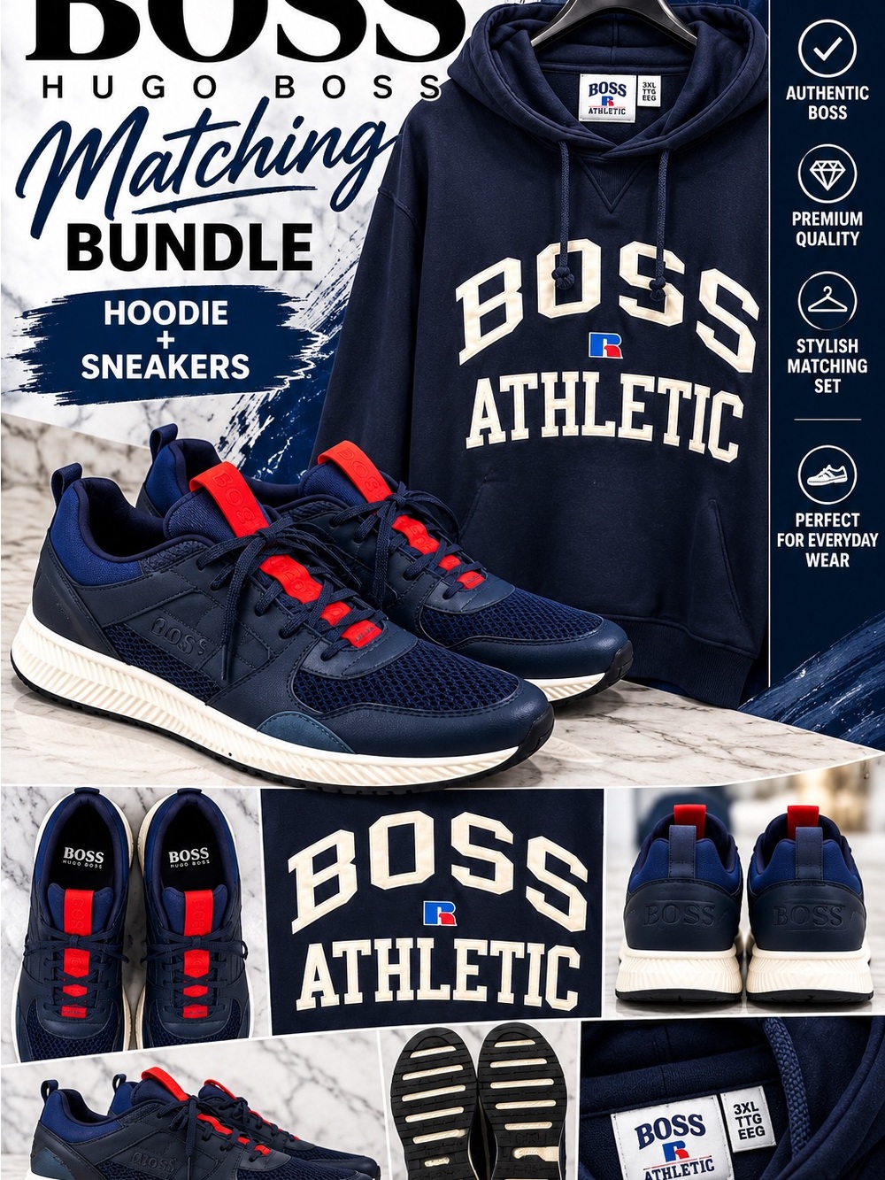 🔥 BOSS HUGO BOSS Matching Athletic Bundle – 3XL Hoodie + Men’s 11 Sneakers